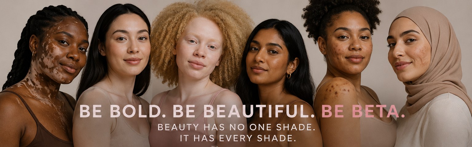 Six women of different skin tones representing Beta BEAUTY's all-skin mission